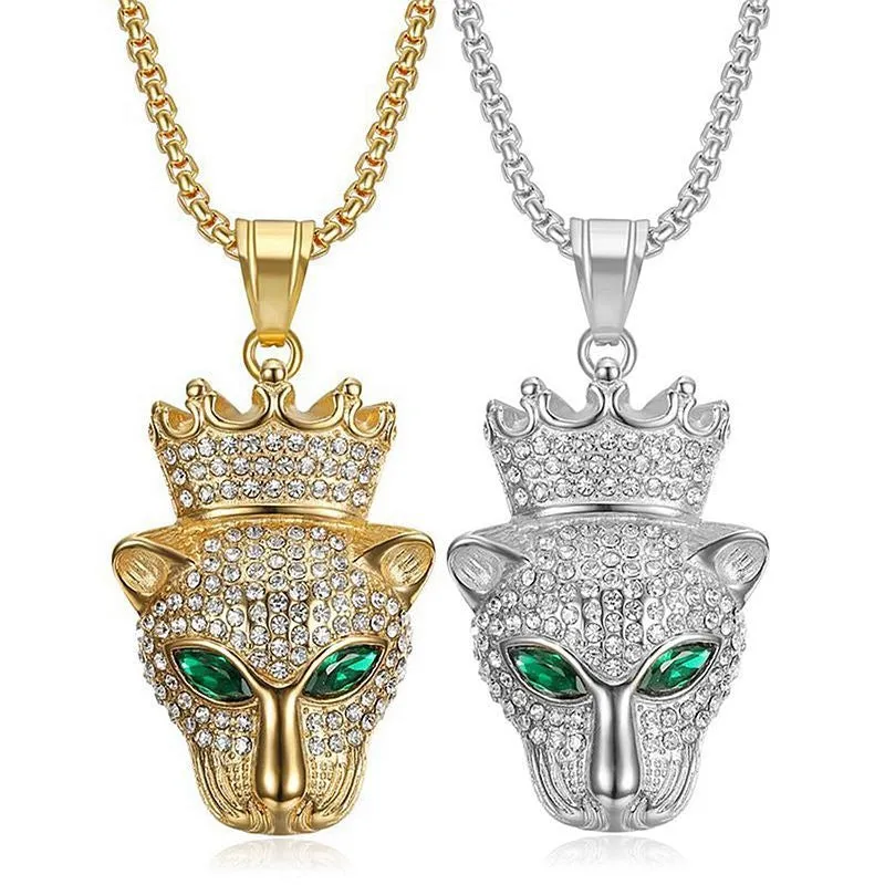 Hip Hop Zircon Crown Leopard Head Pendant