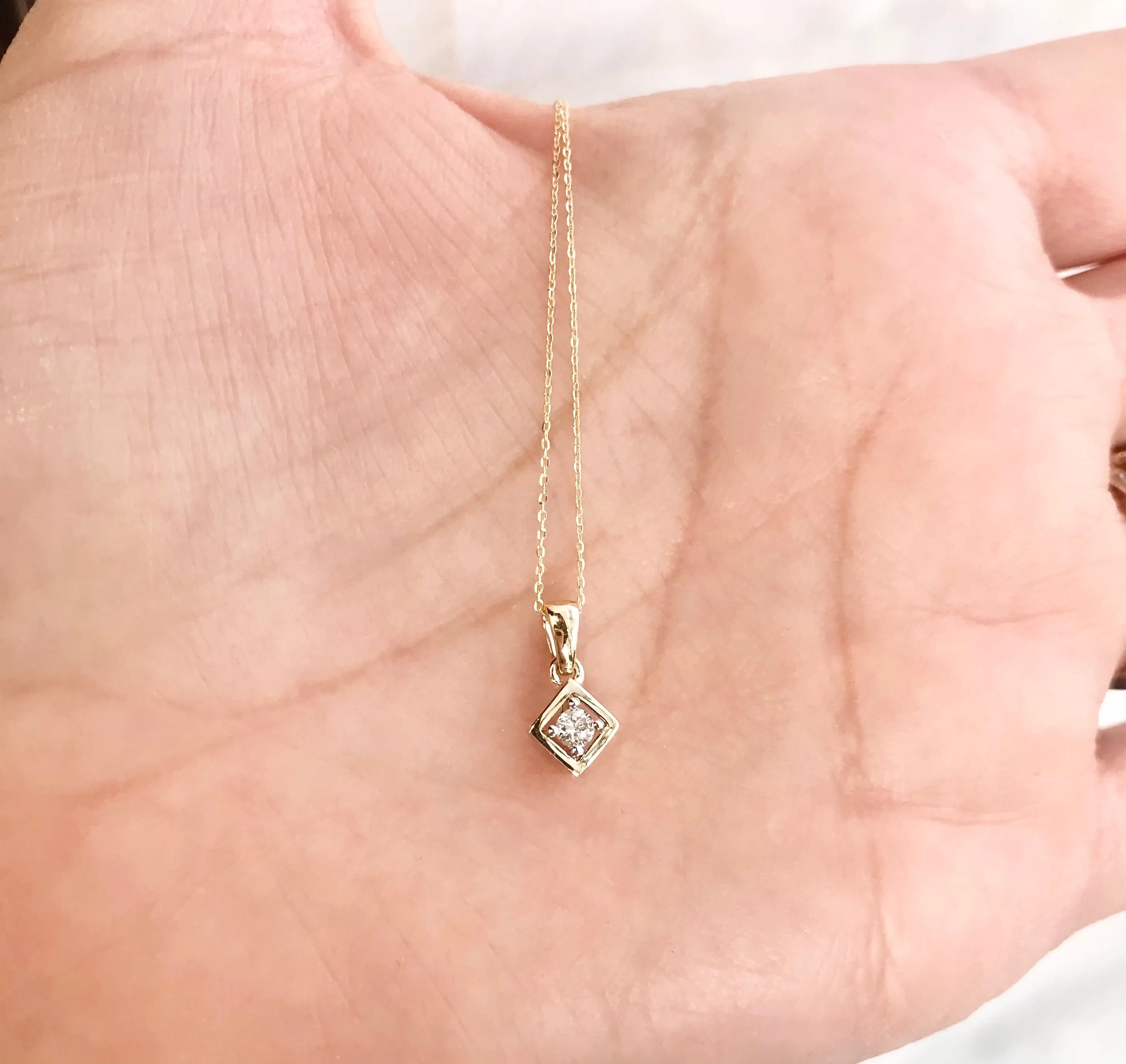 Icicles 10k Gold Diamond Square Bezel Necklace