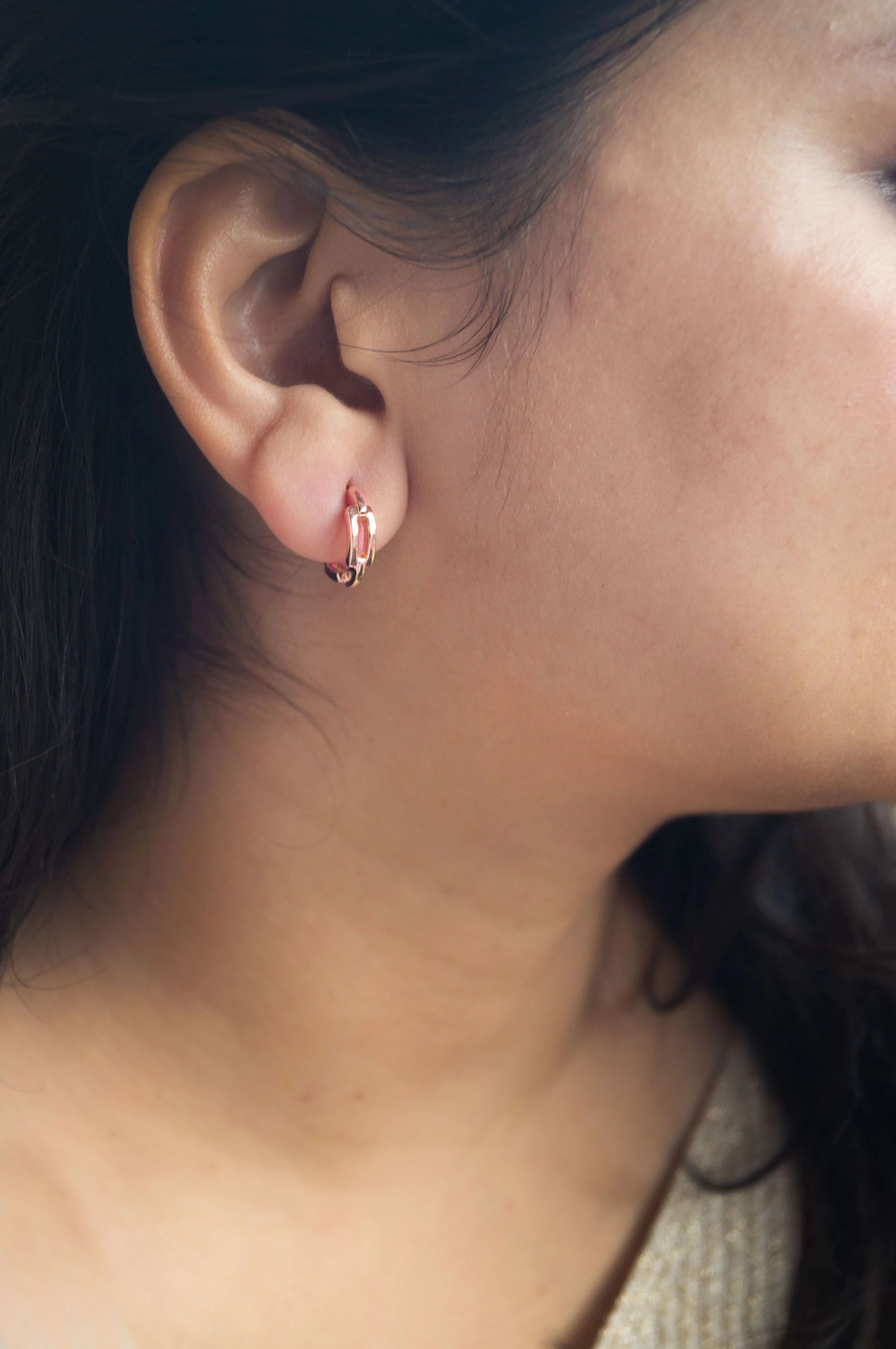 Interlinked Front And Back Gold Plated Sterling Silver Hoop Earrings