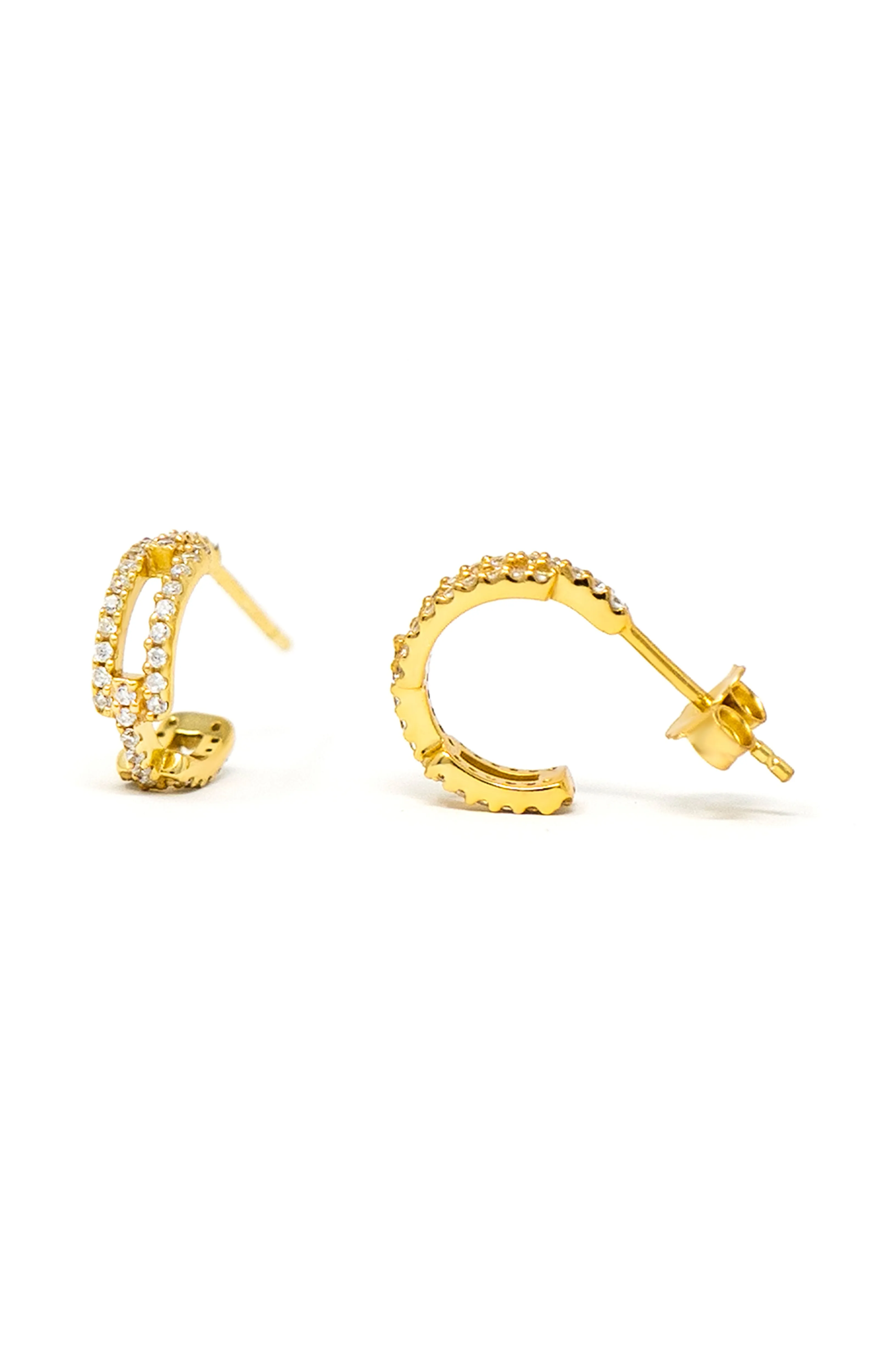 Interlinked Trendy Gold Plated Sterling Silver French Hoop Earrings