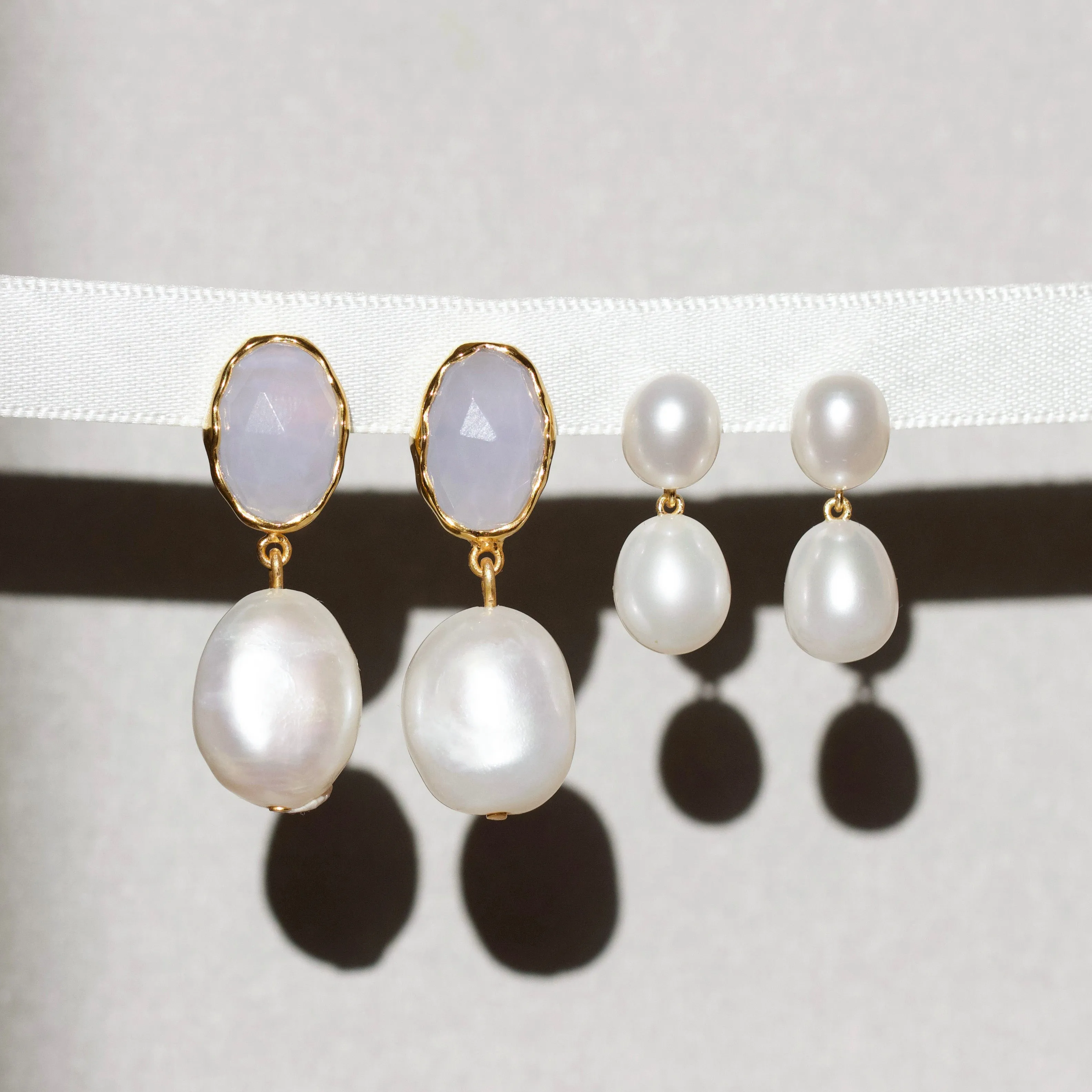 Iris Blue Lace Agate & Pearl Drop Earrings