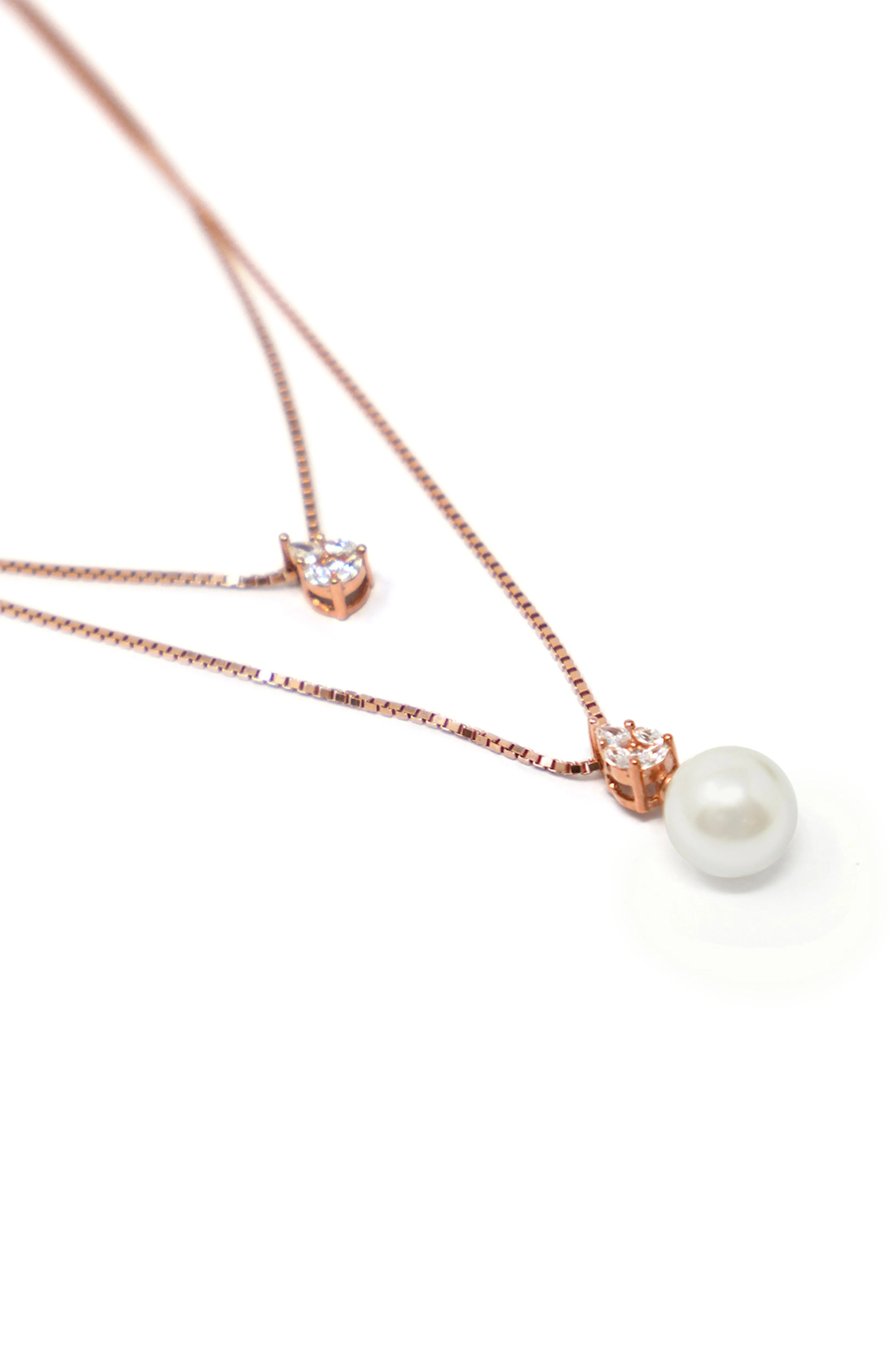 Layered Pearly Glam Rose Gold Plated Sterling Silver Chain Necklace