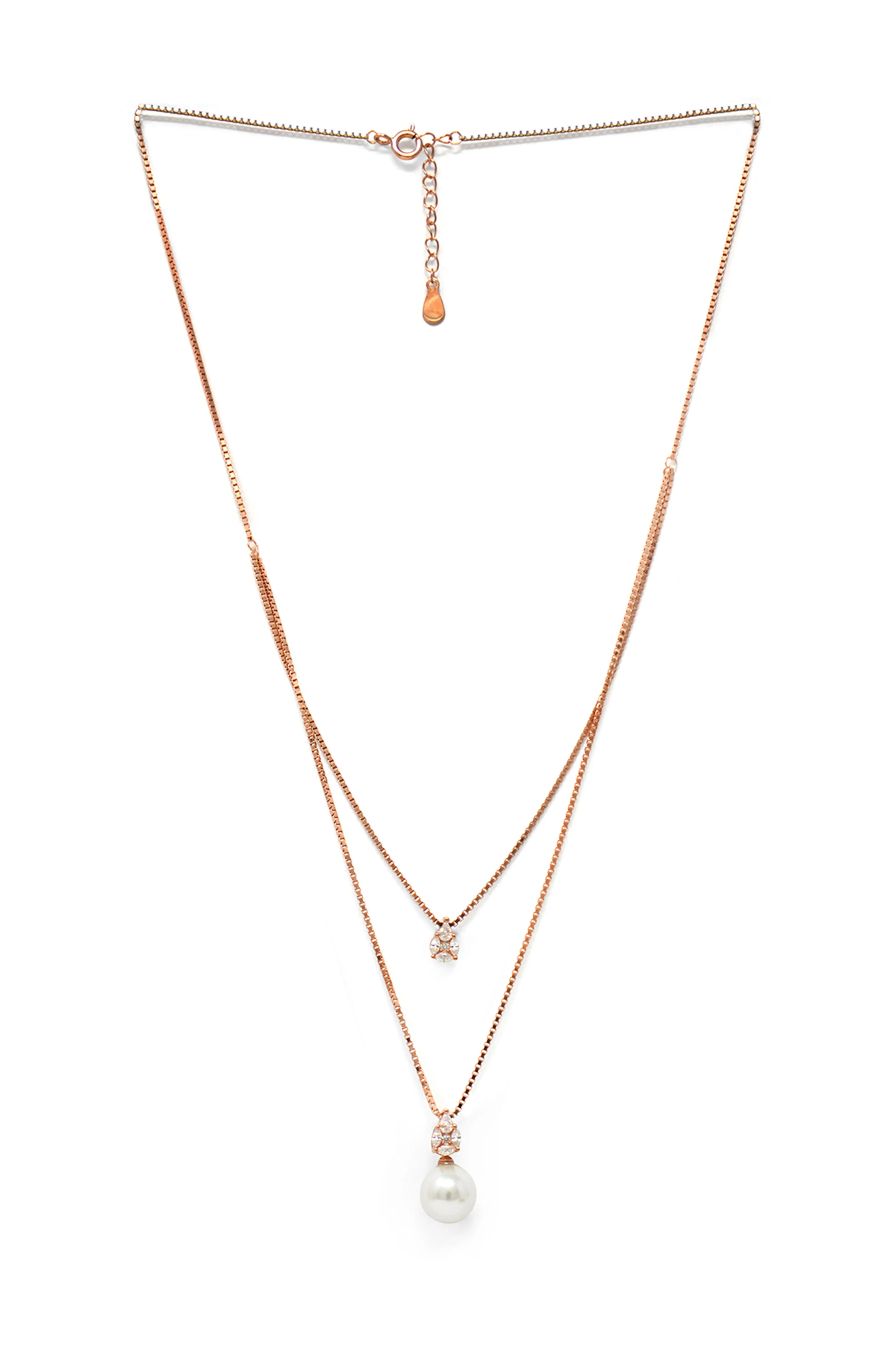 Layered Pearly Glam Rose Gold Plated Sterling Silver Chain Necklace