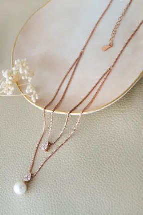 Layered Pearly Glam Rose Gold Plated Sterling Silver Chain Necklace