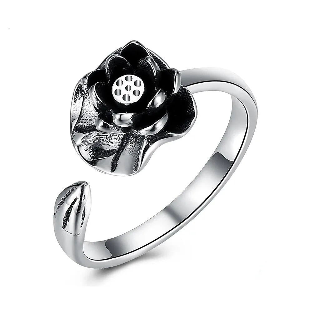 Lotus 925 Sterling Silver Adjustable Ring