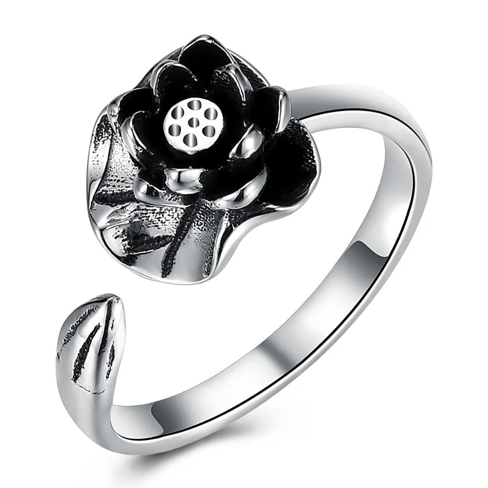 Lotus 925 Sterling Silver Adjustable Ring