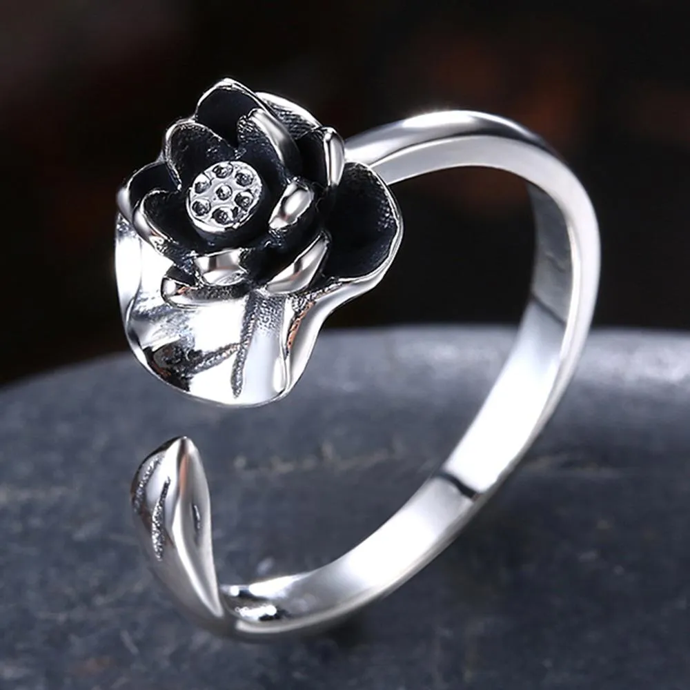 Lotus 925 Sterling Silver Adjustable Ring