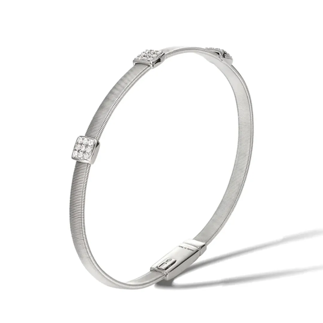 Marco Bicego Masai Collection 18K White Gold and Diamond Three Station Bracelet