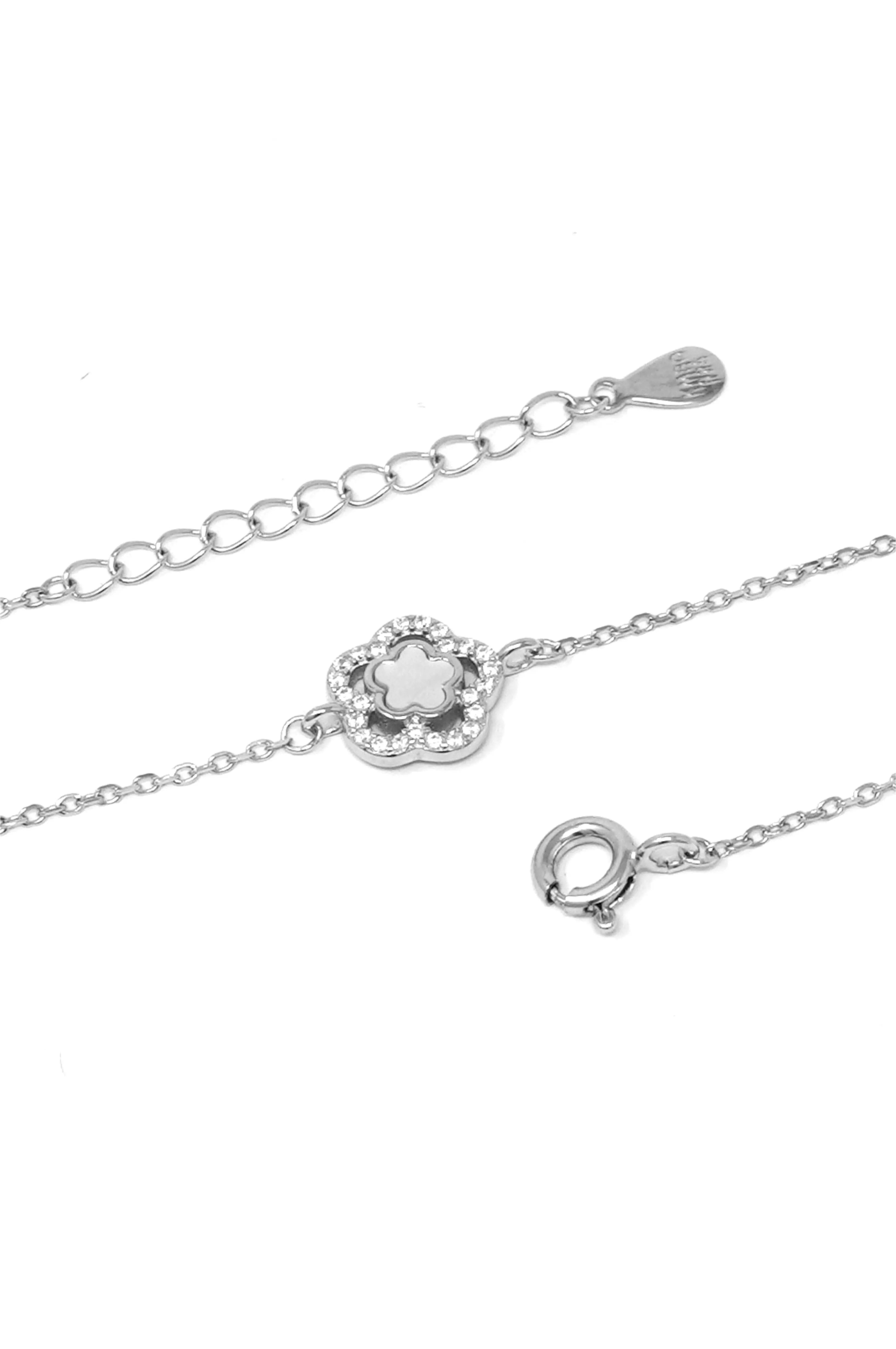 Mother Of Pearl Flower Sterling Silver Chain Bracelet