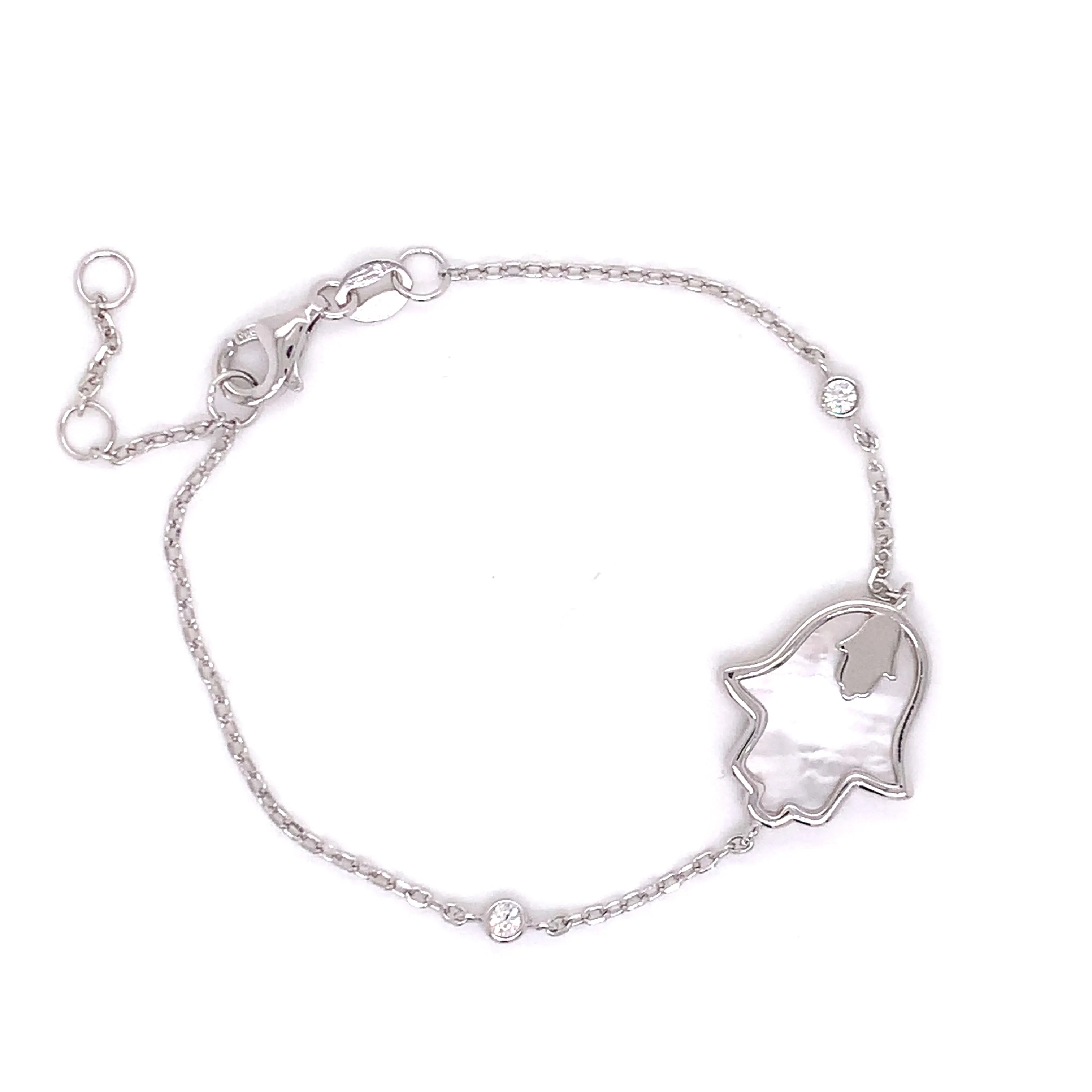 Mother Of Pearl Hamsa Bracelet with Bezel CZ