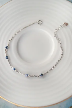 Multi Stationed Evil Eye Sterling Silver Chain Bracelet