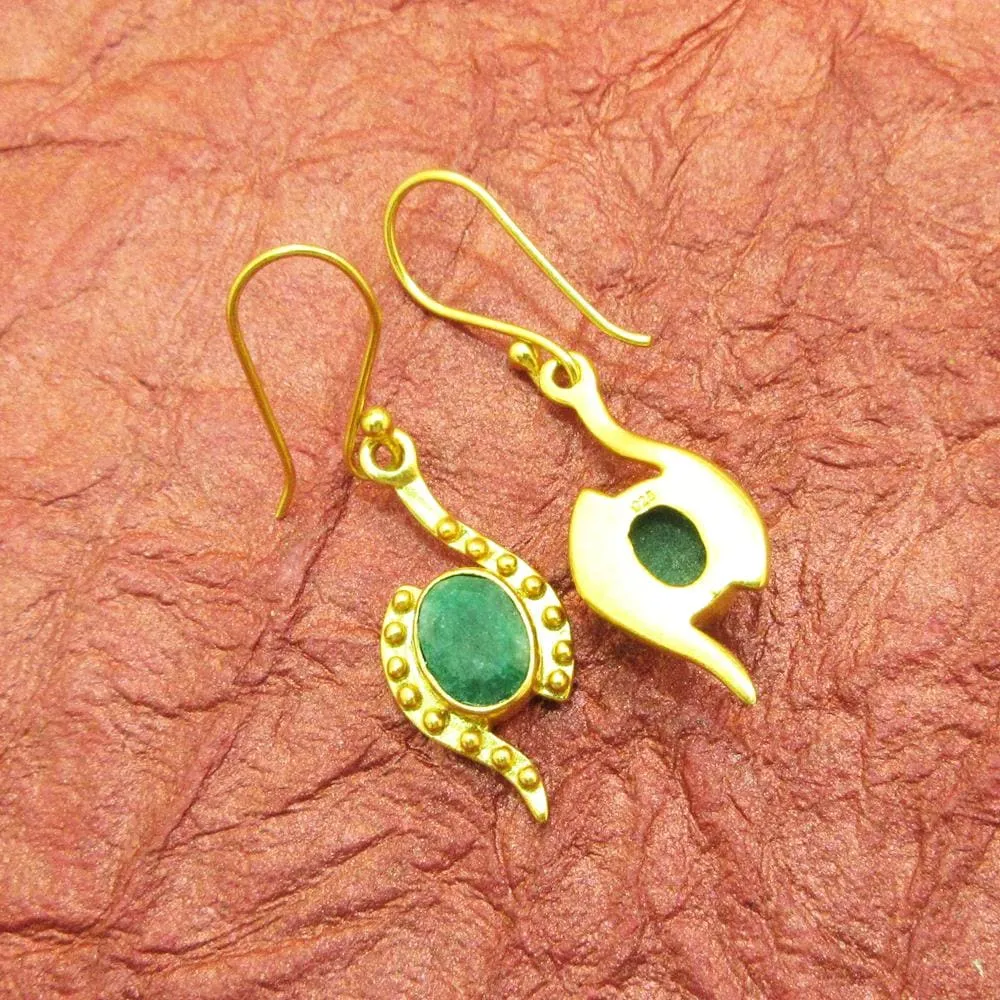 Natural Emerald Handmade 925 Solid Sterling Silver Dangle Earrings Wedding Jewellery For Christmas Gift, Gold plated Earring, Oval emerald