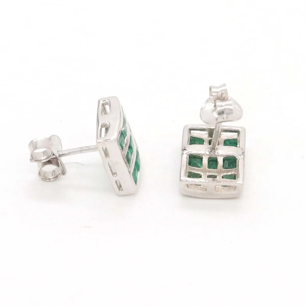 Natural Emerald Handmade 925 Solid Sterling Silver Stud Earrings Wedding Jewellery For Christmas Gift, Faceted Top Quality Emerald Earrings