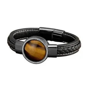 Natural Round Tiger Eye Leather Bracelet