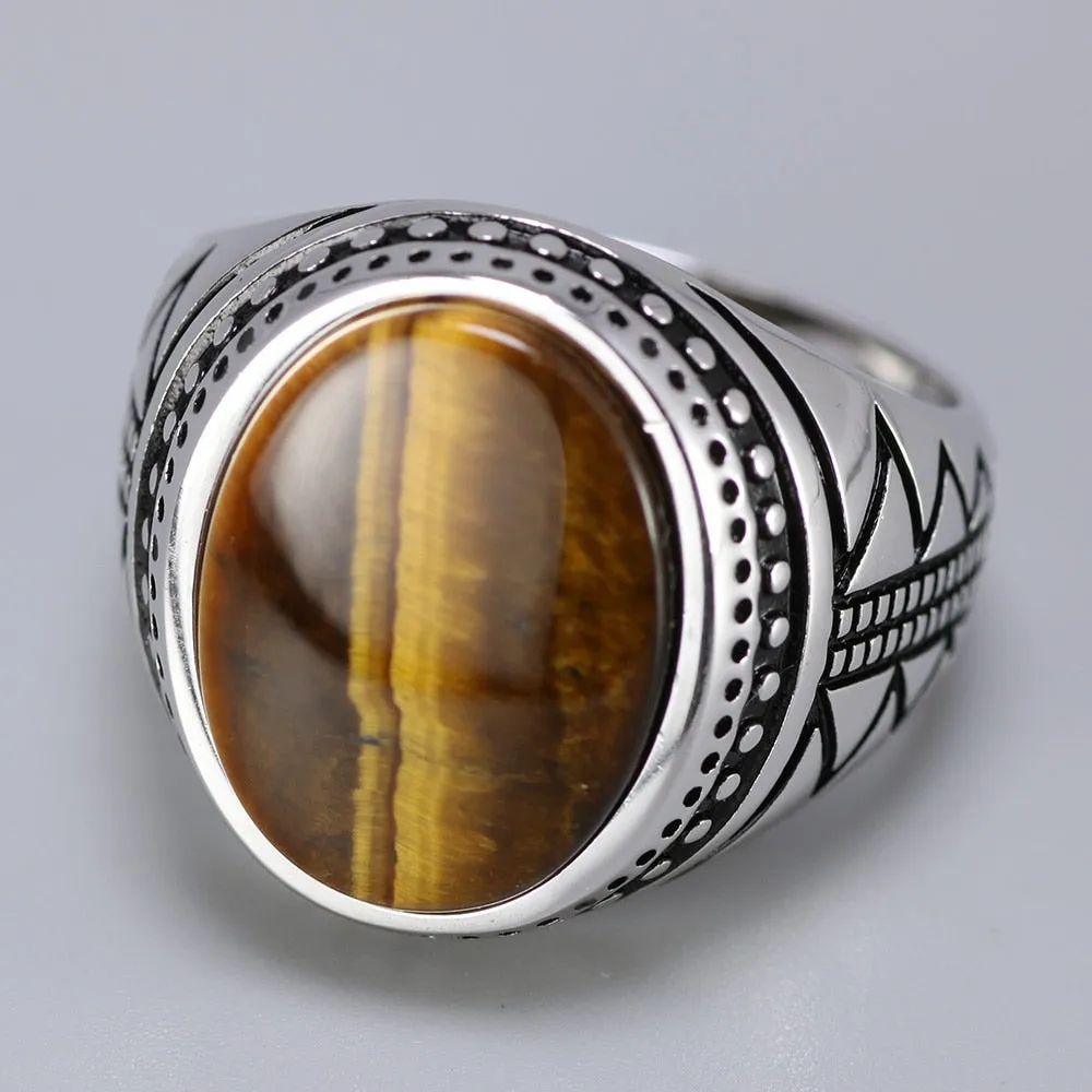 Natural Tiger Eye Stone 925 Sterling Silver Genuine Vintage Ring