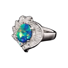 Peacock Flair Diamond & Opal Ring