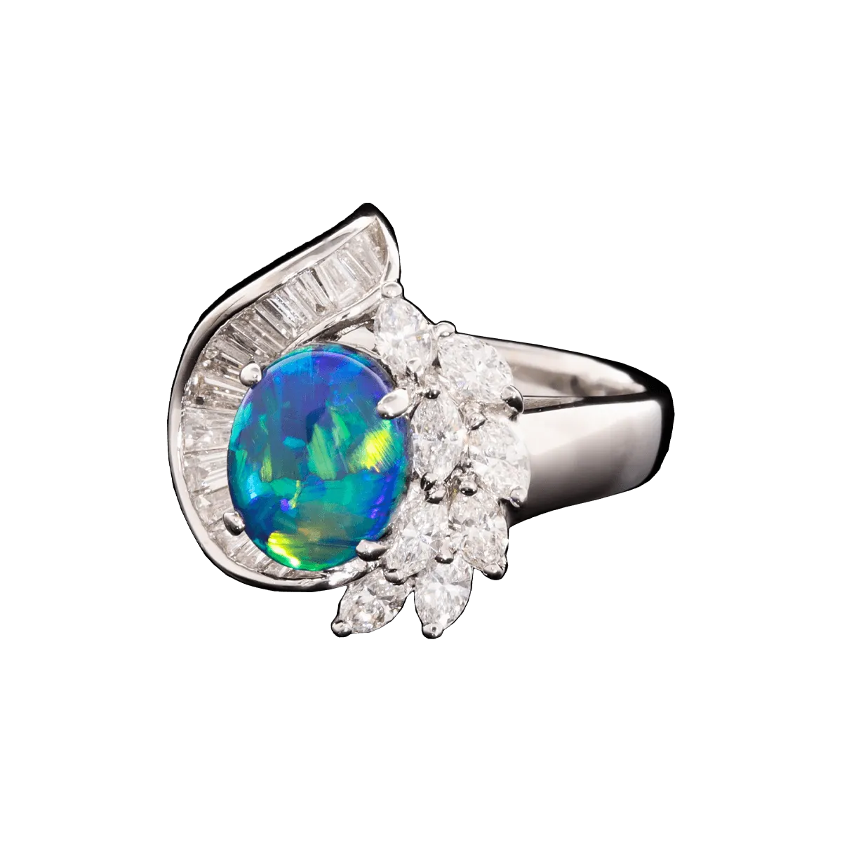 Peacock Flair Diamond & Opal Ring