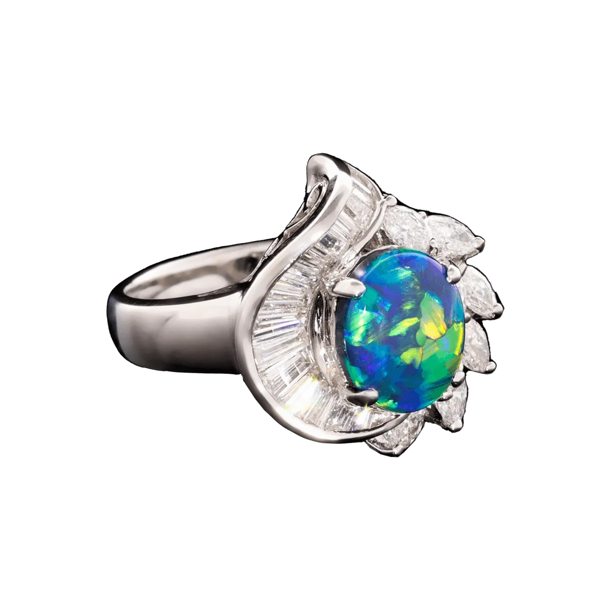 Peacock Flair Diamond & Opal Ring