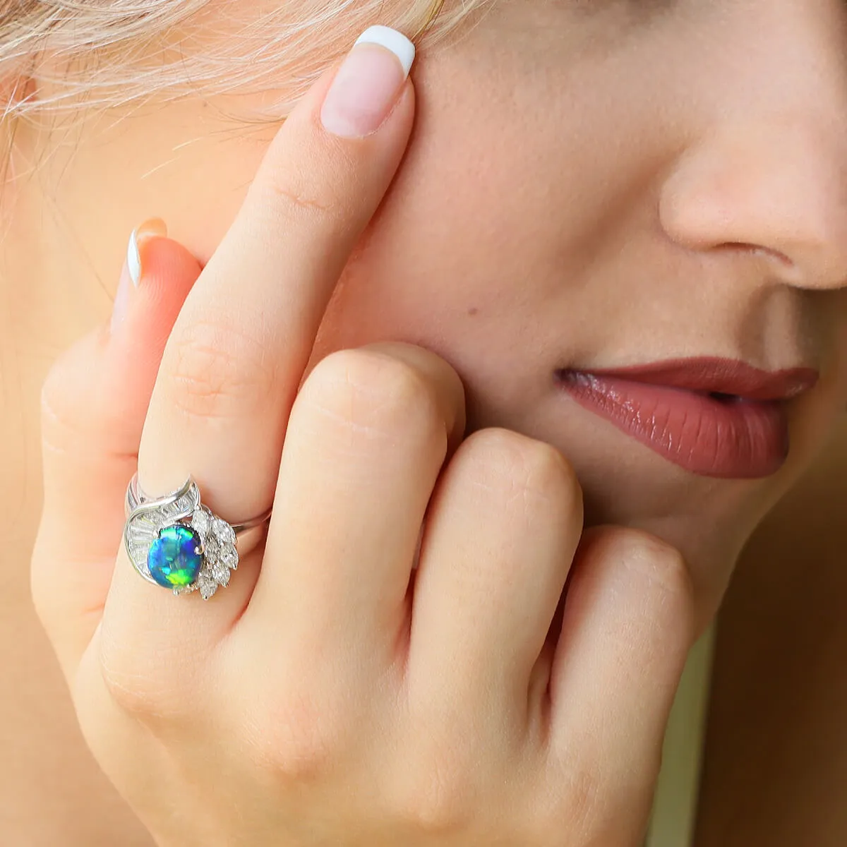 Peacock Flair Diamond & Opal Ring