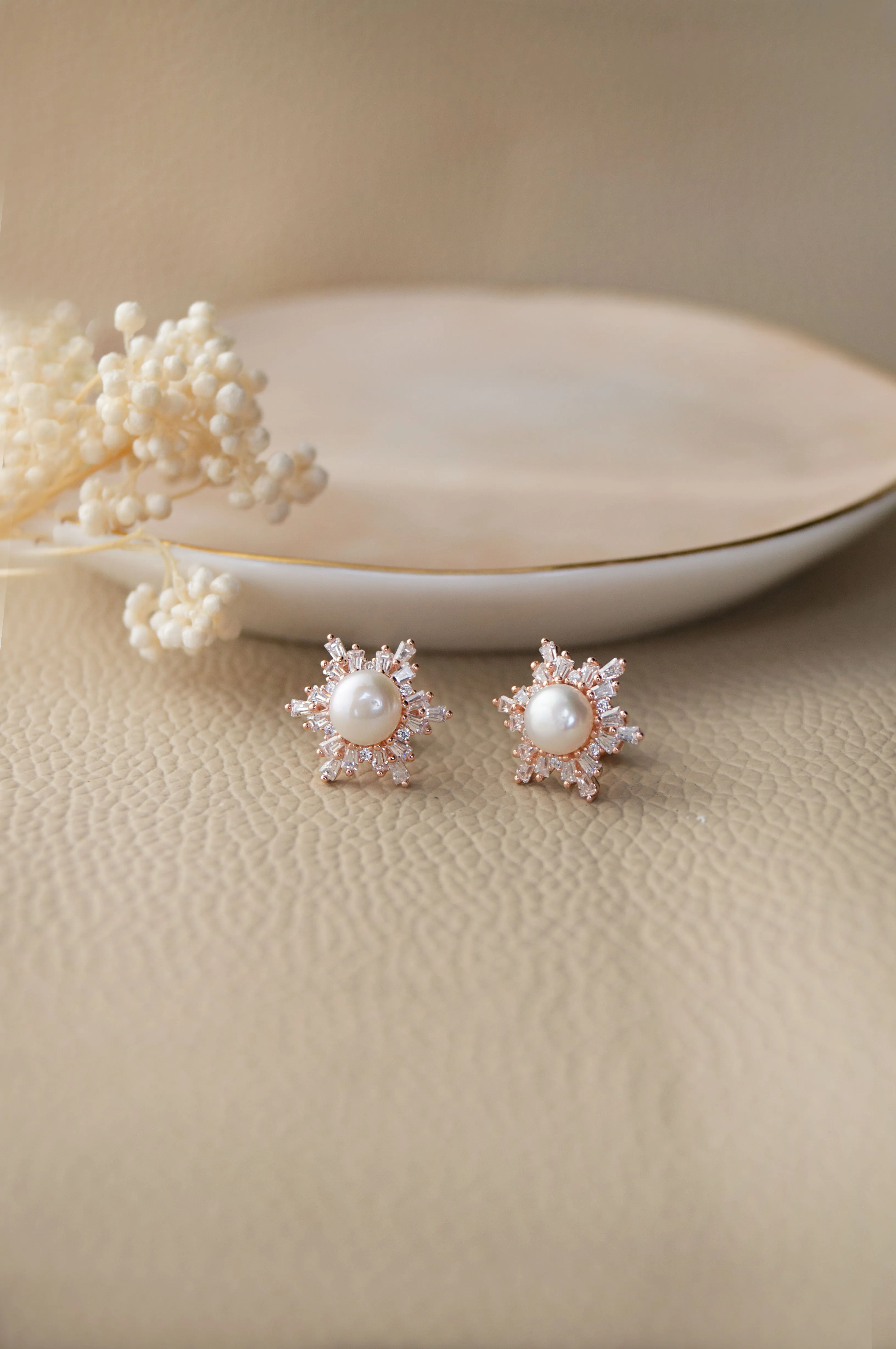 Pearl Celebration Rose Gold Plated Sterling Silver Stud Earrings