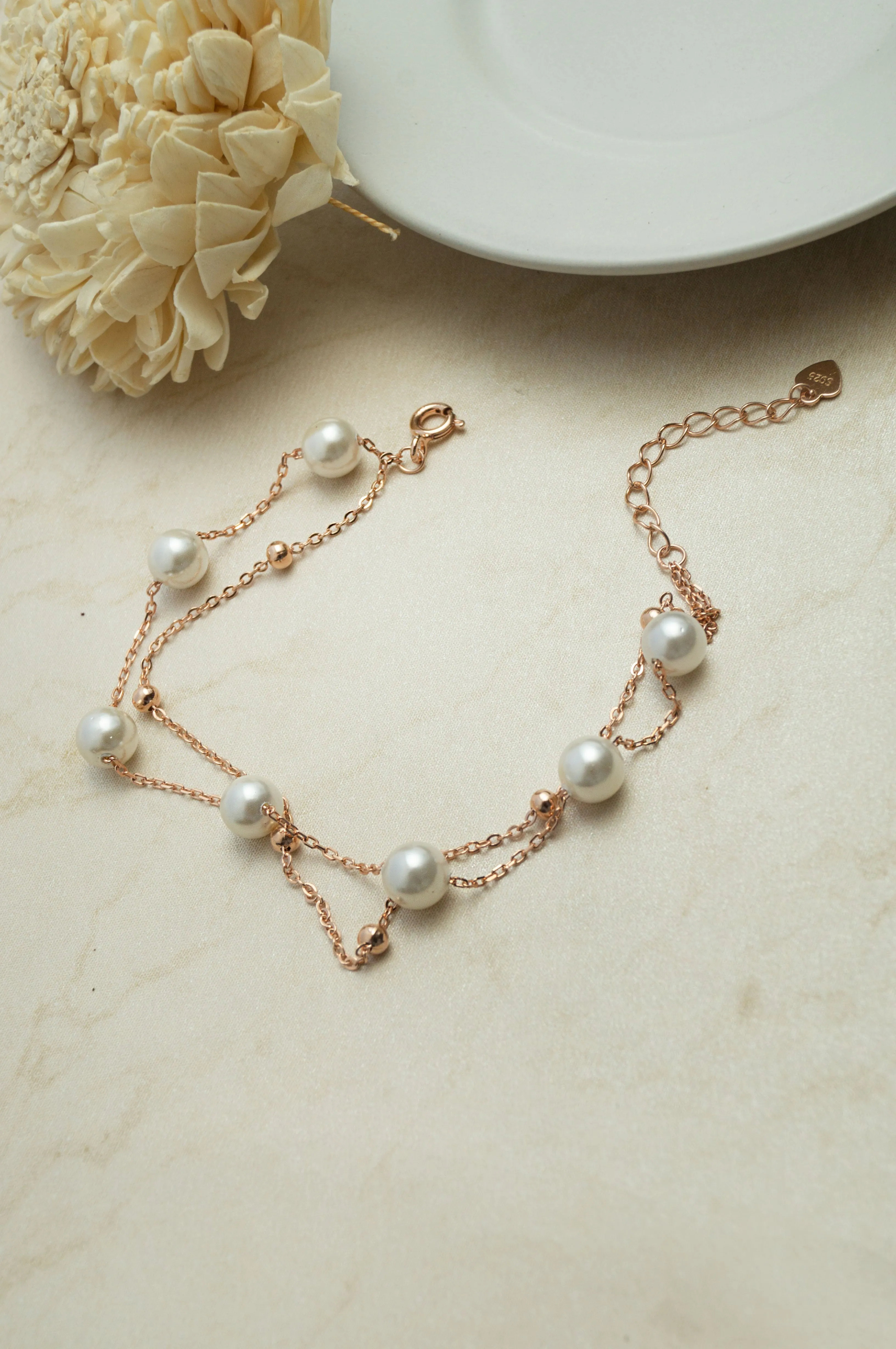 Pearl Festivity Rose Gold Plated Sterling Silver Chain Bracelet