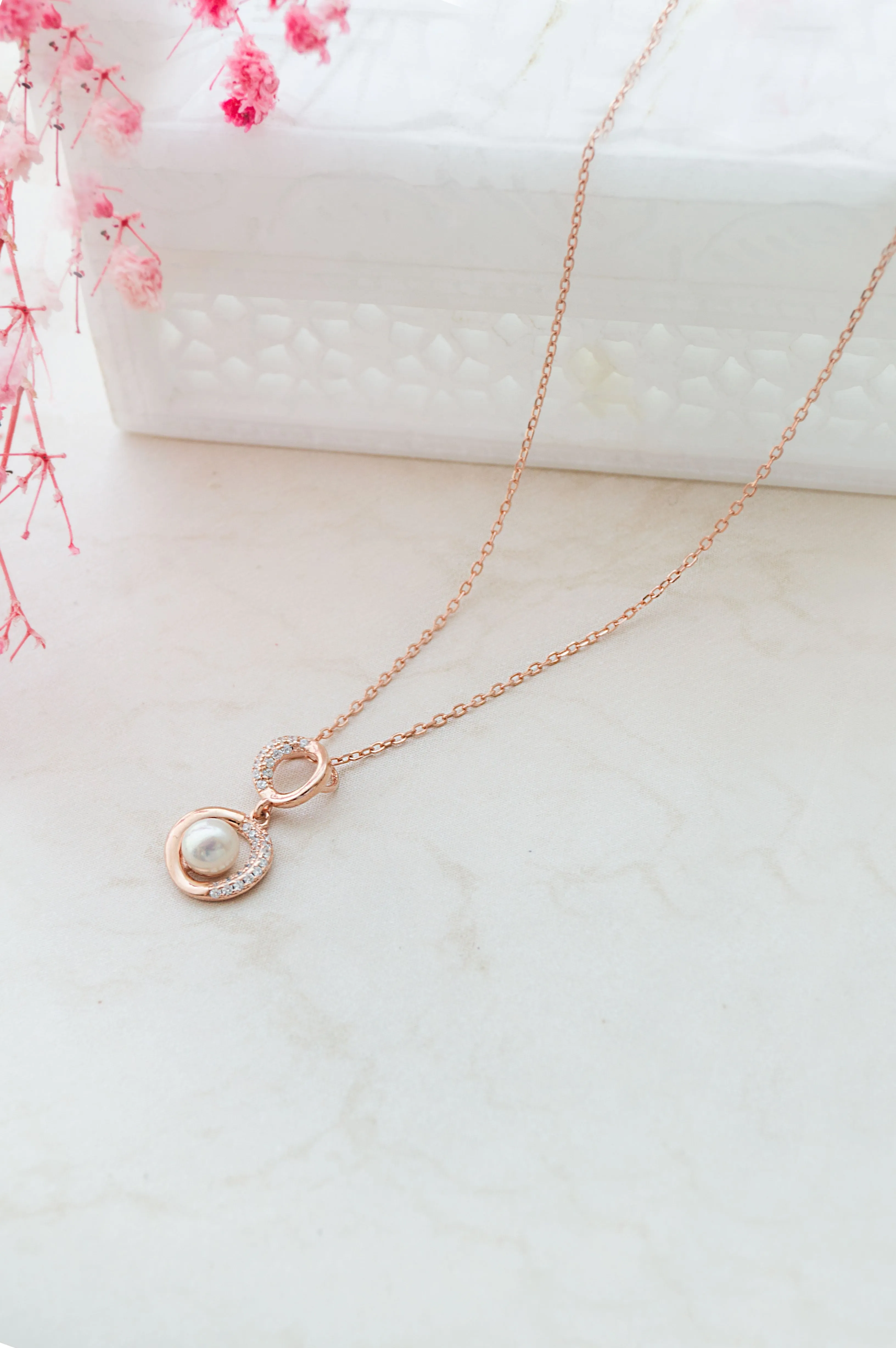 Pearl Parcel Rose Gold Plated Sterling Silver Chain Necklace