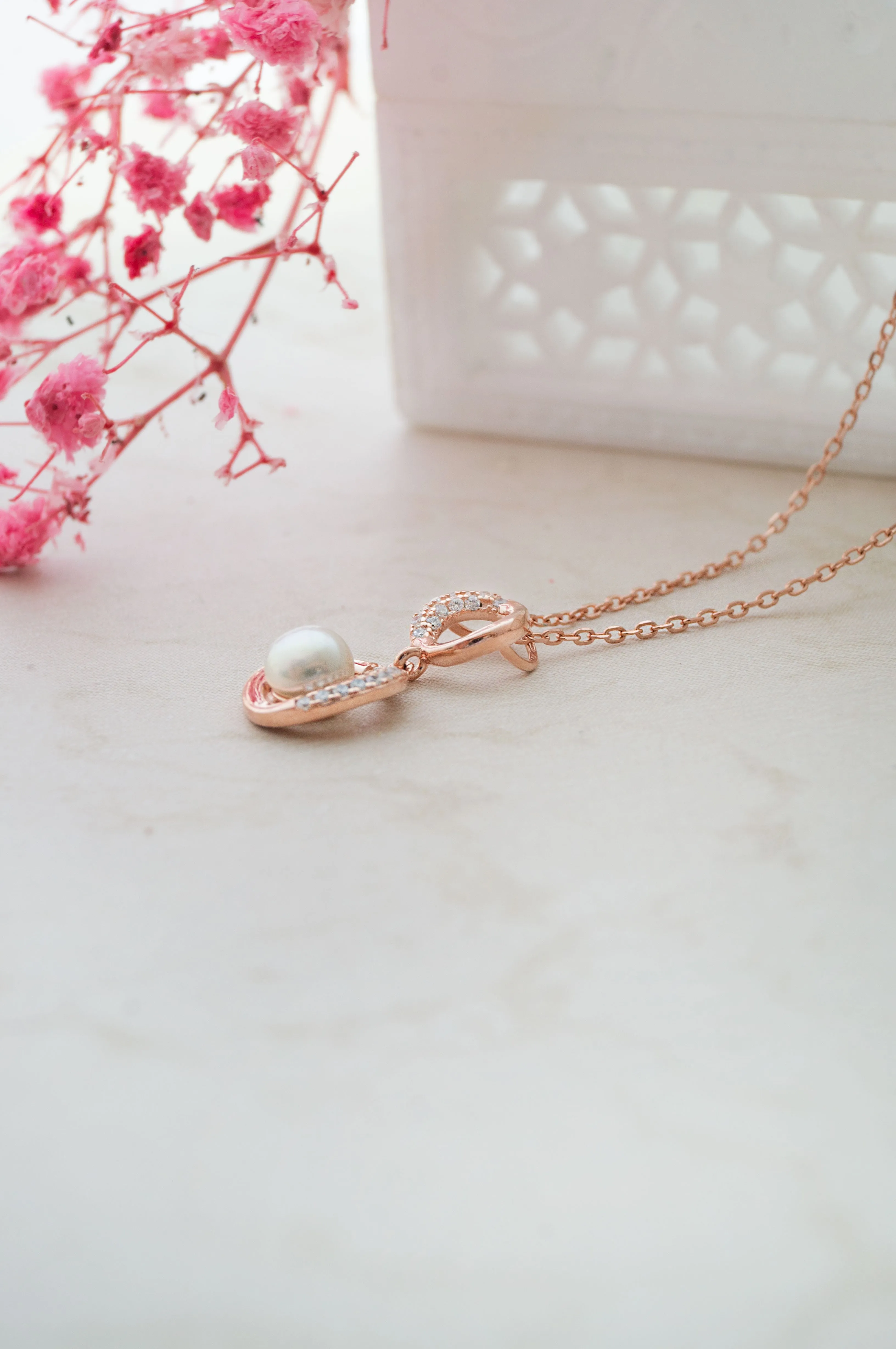 Pearl Parcel Rose Gold Plated Sterling Silver Chain Necklace