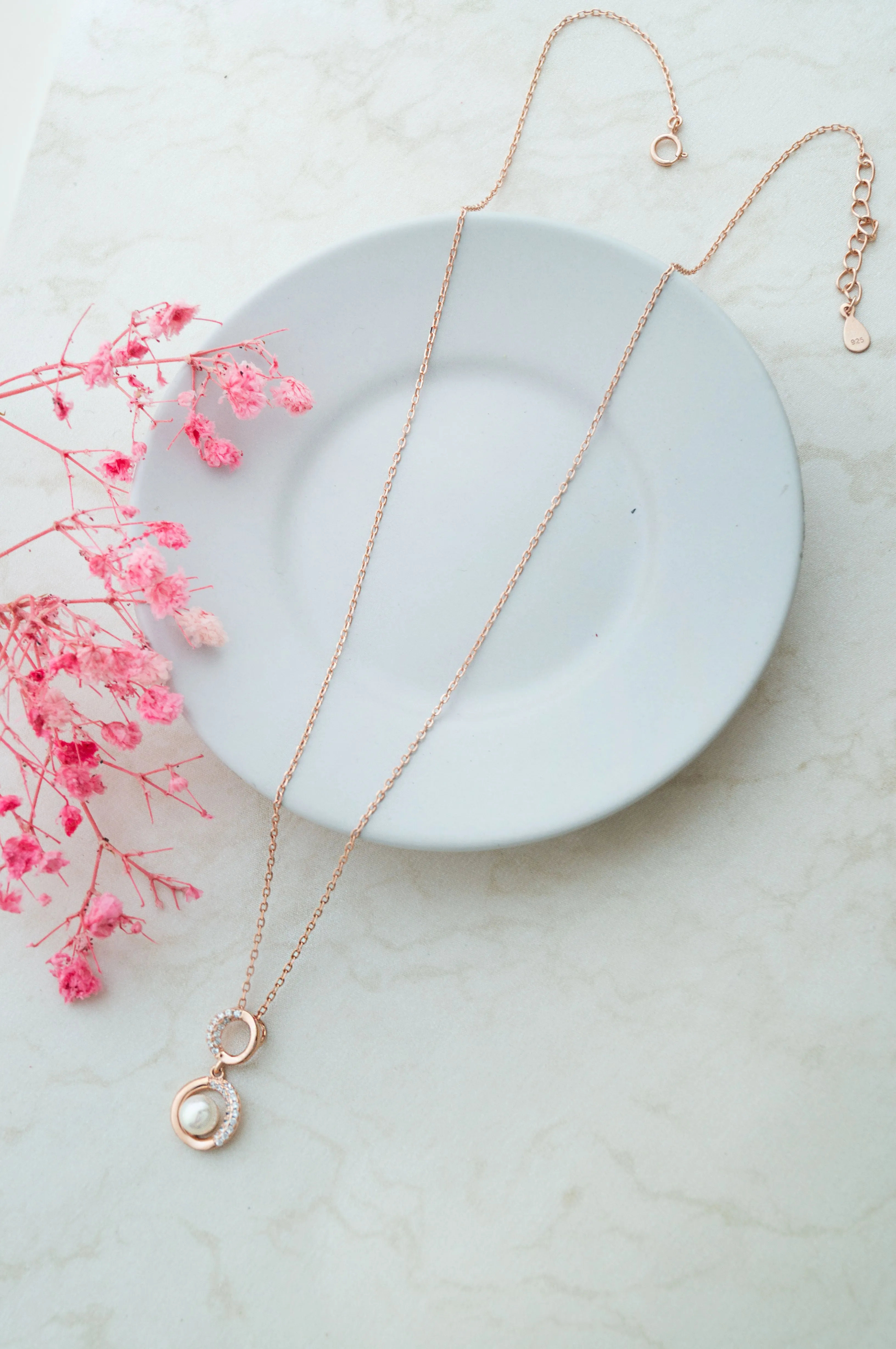 Pearl Parcel Rose Gold Plated Sterling Silver Chain Necklace