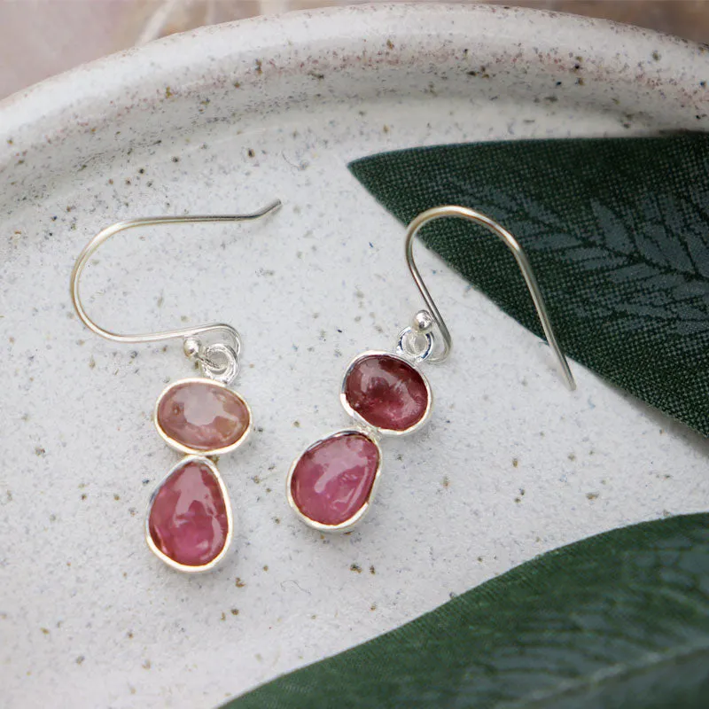 Pink Tourmaline Silver Boho Earrings