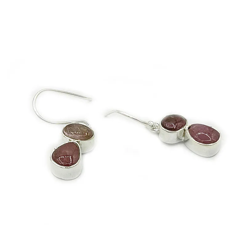 Pink Tourmaline Silver Boho Earrings