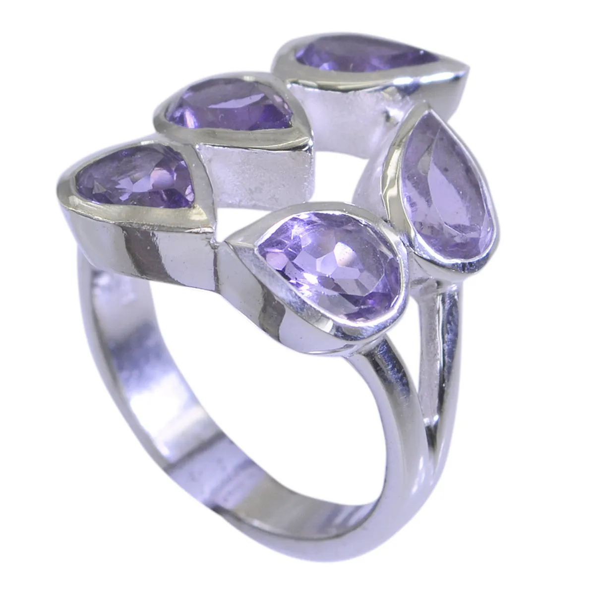 Presentable Stone Amethyst Solid Silver Ring Custom Hand Stamped