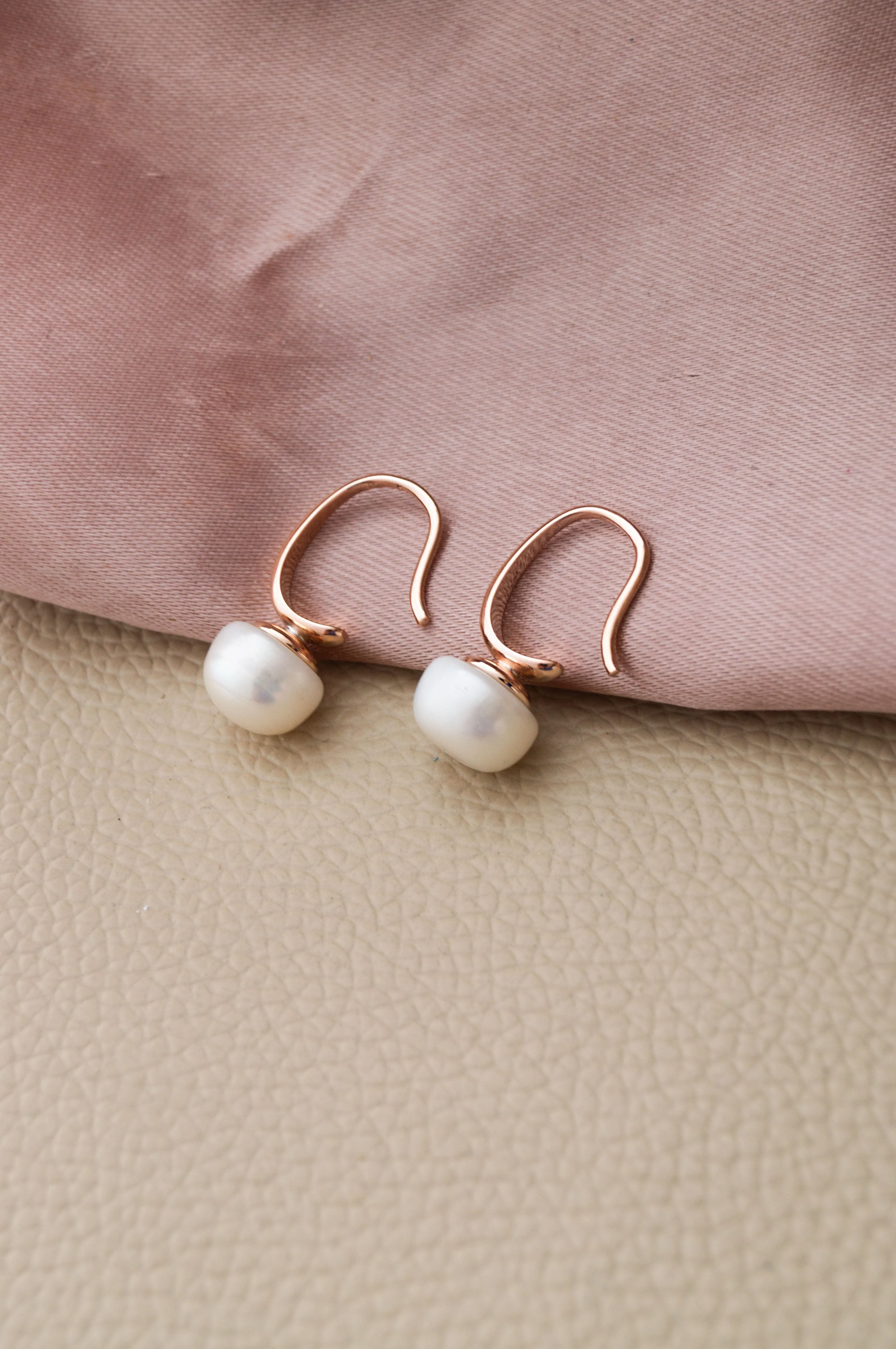 Pretty Pearl Slip On Rose Gold Plated Sterling Silver Drop Earrings