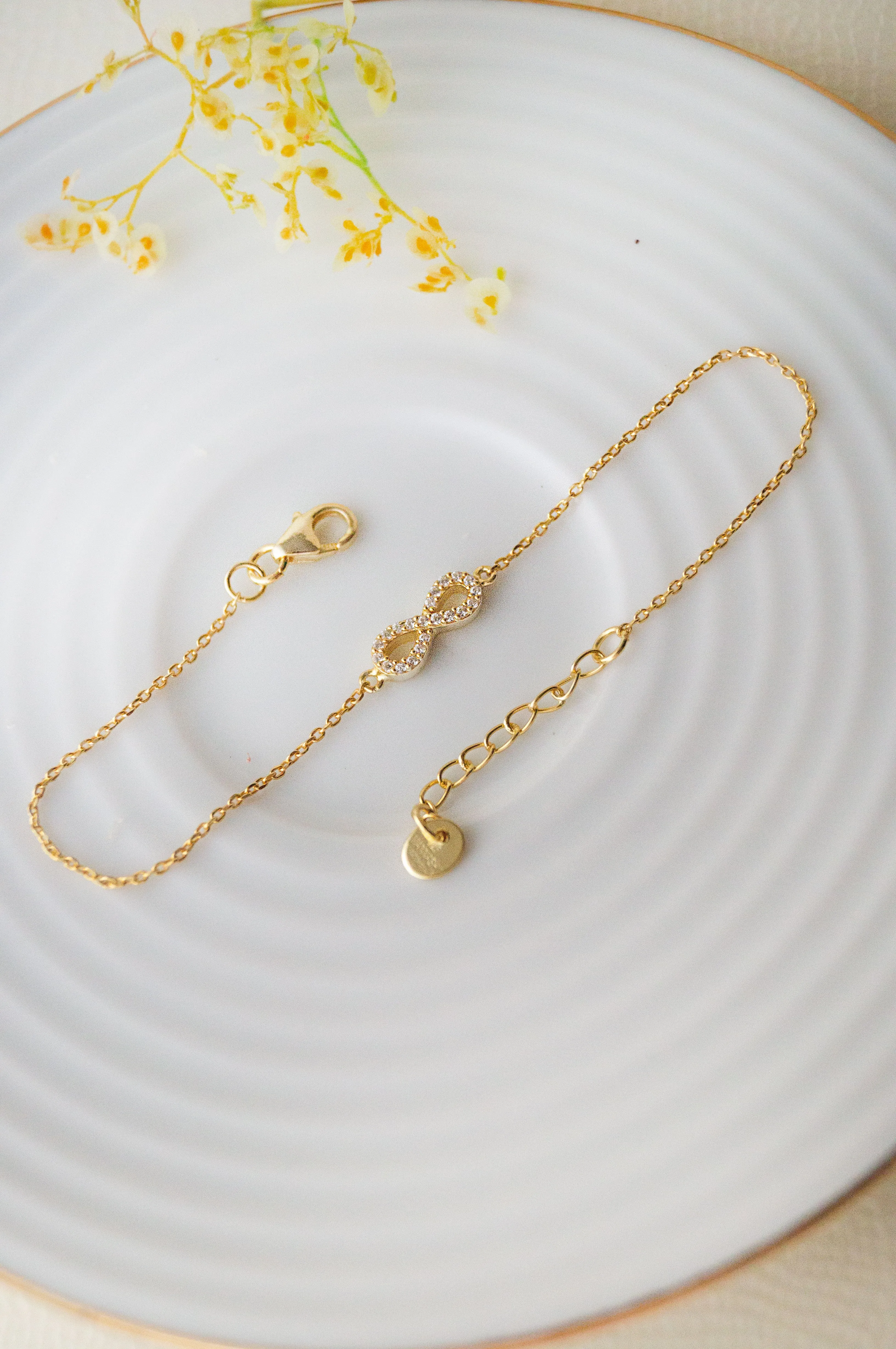 Pretty Tiny Infinity Gold Plated Sterling Silver Chain Bracelet