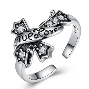 "True Love" Cubic Zirconia Cross 925 Sterling Silver Adjustable Ring