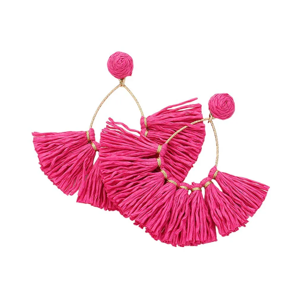 Raffia Fringe Fan Dangle Earrings