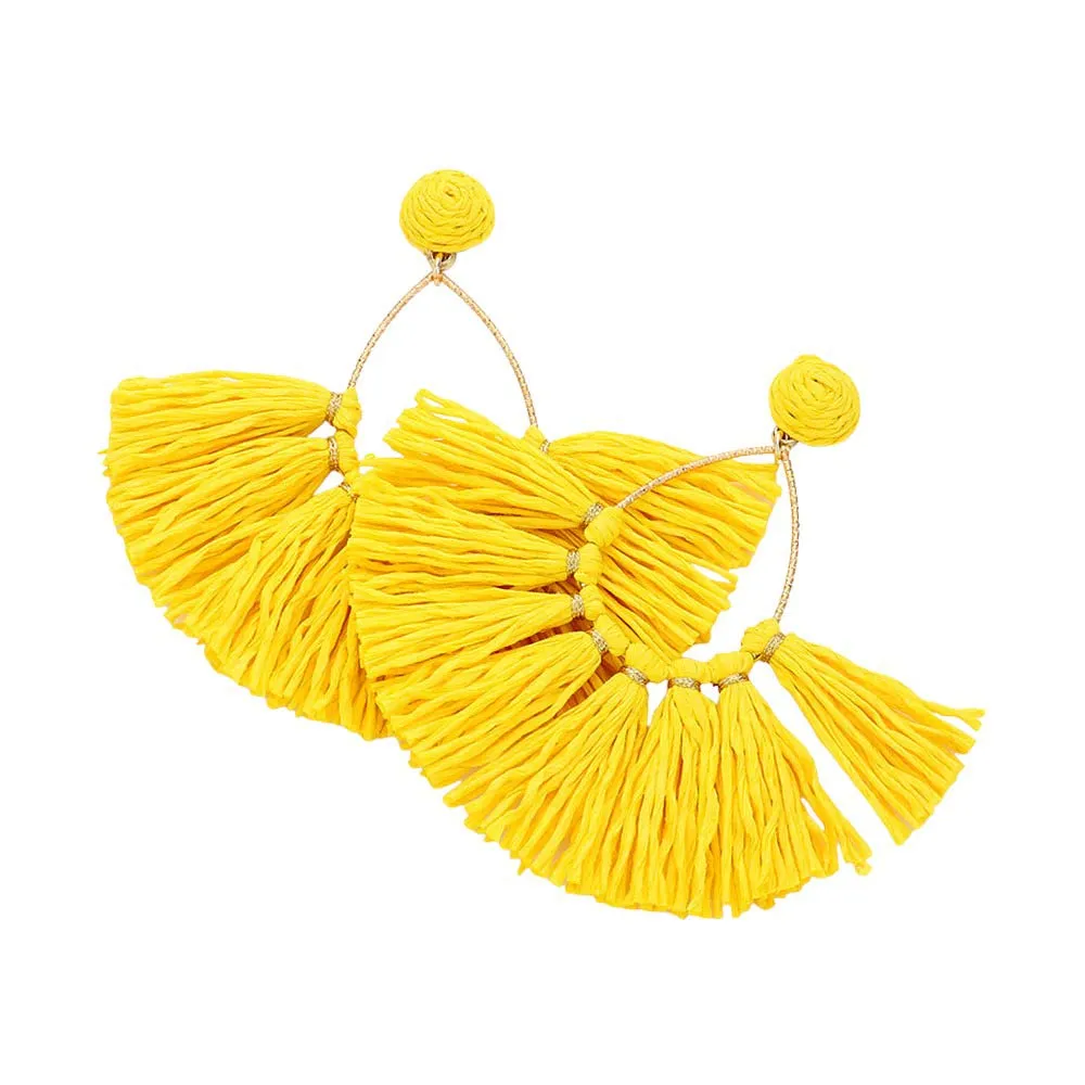 Raffia Fringe Fan Dangle Earrings