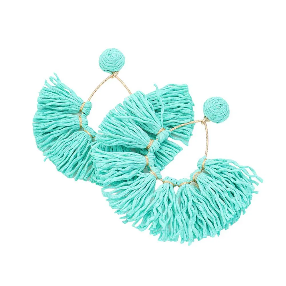 Raffia Fringe Fan Dangle Earrings