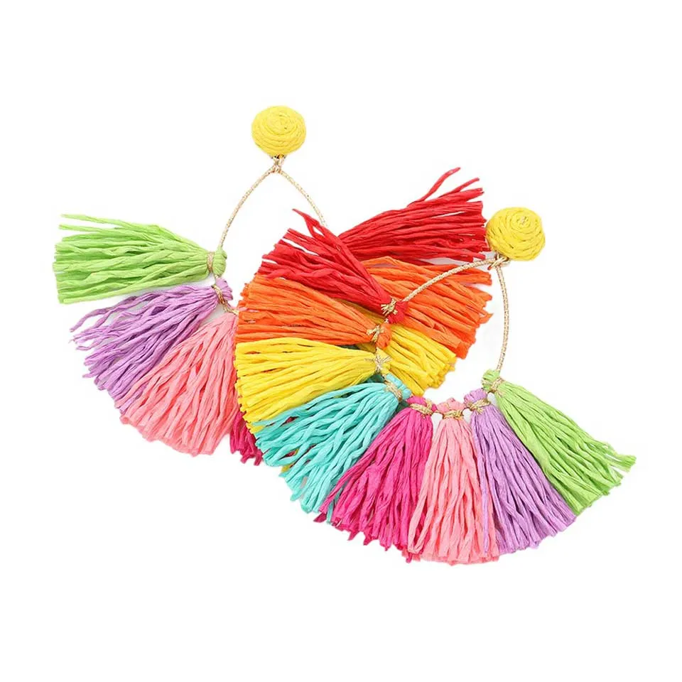 Raffia Fringe Fan Dangle Earrings