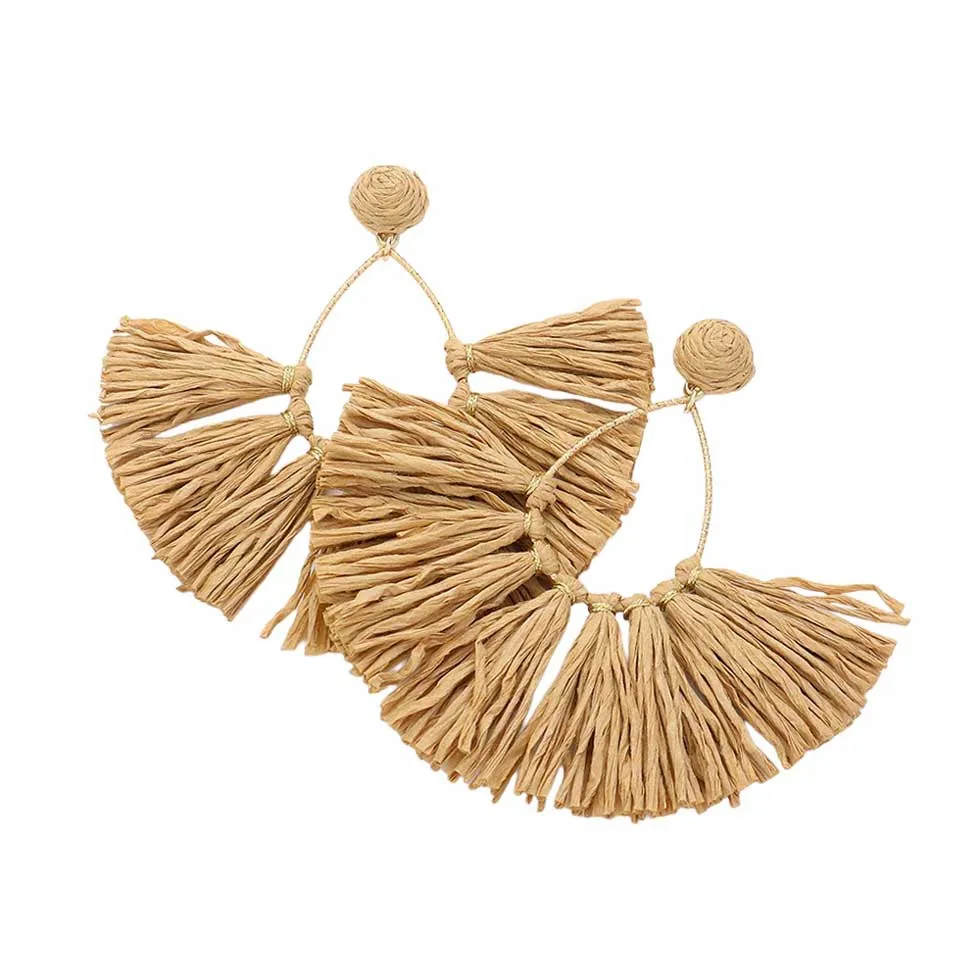 Raffia Fringe Fan Dangle Earrings