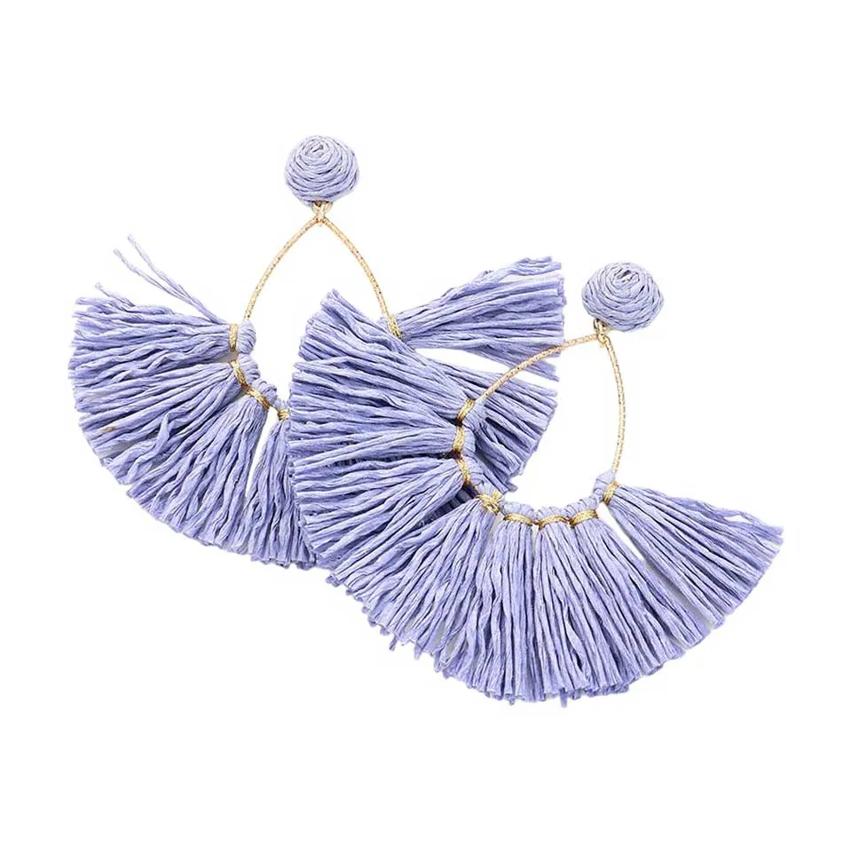 Raffia Fringe Fan Dangle Earrings