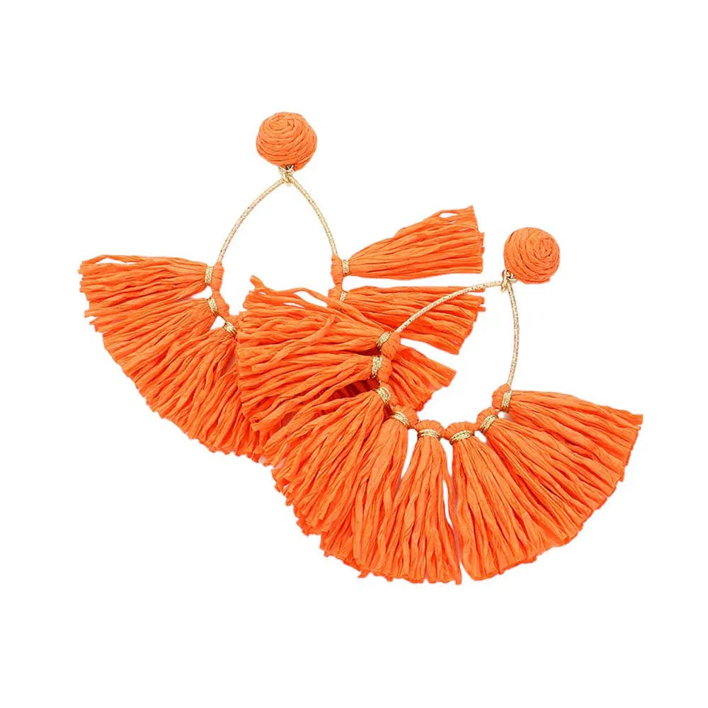 Raffia Fringe Fan Dangle Earrings