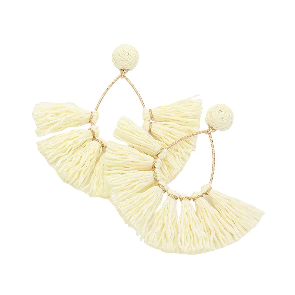 Raffia Fringe Fan Dangle Earrings