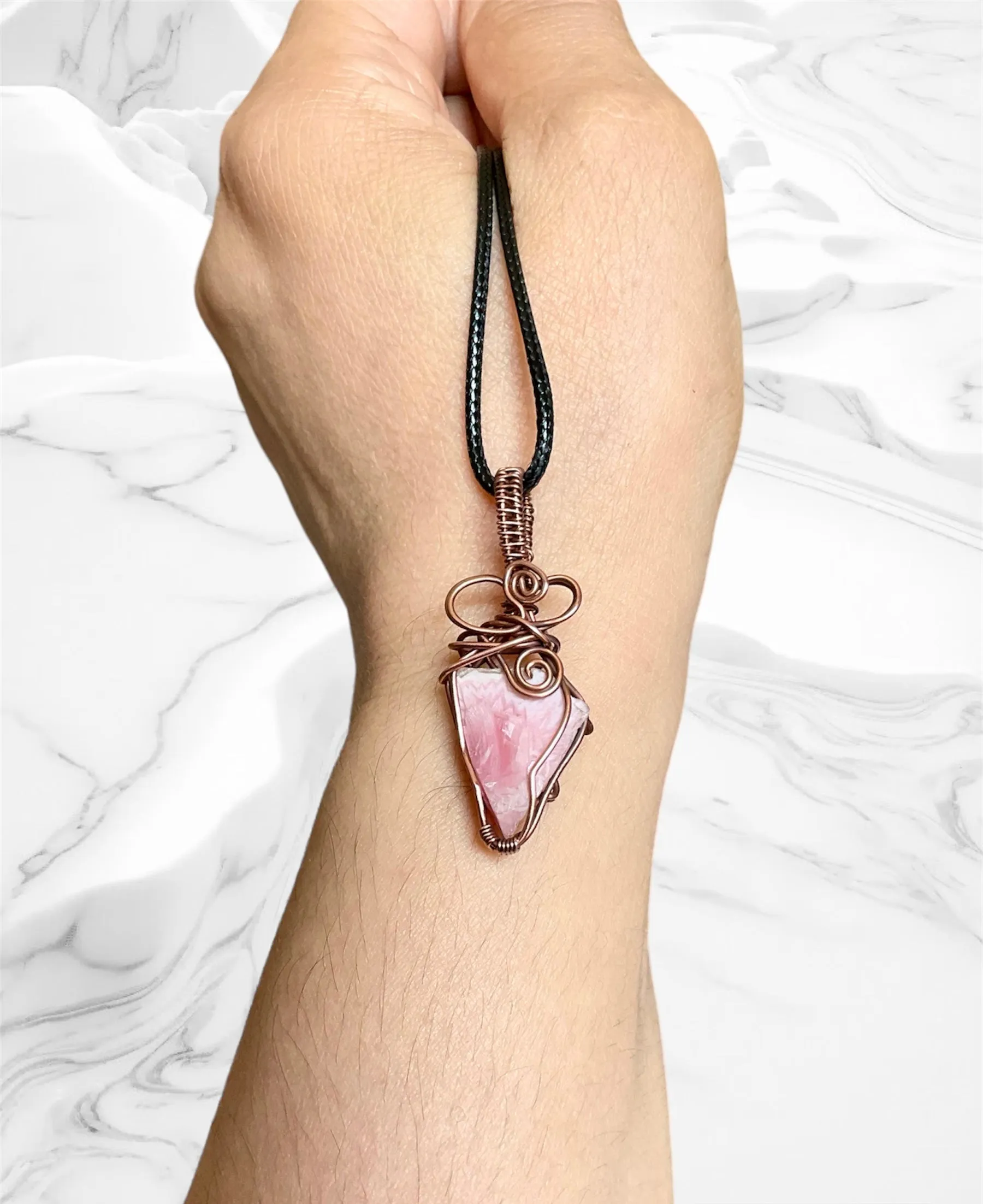 Rhodochrosite Natural Raw Triangles Wire Wrapped Pendants