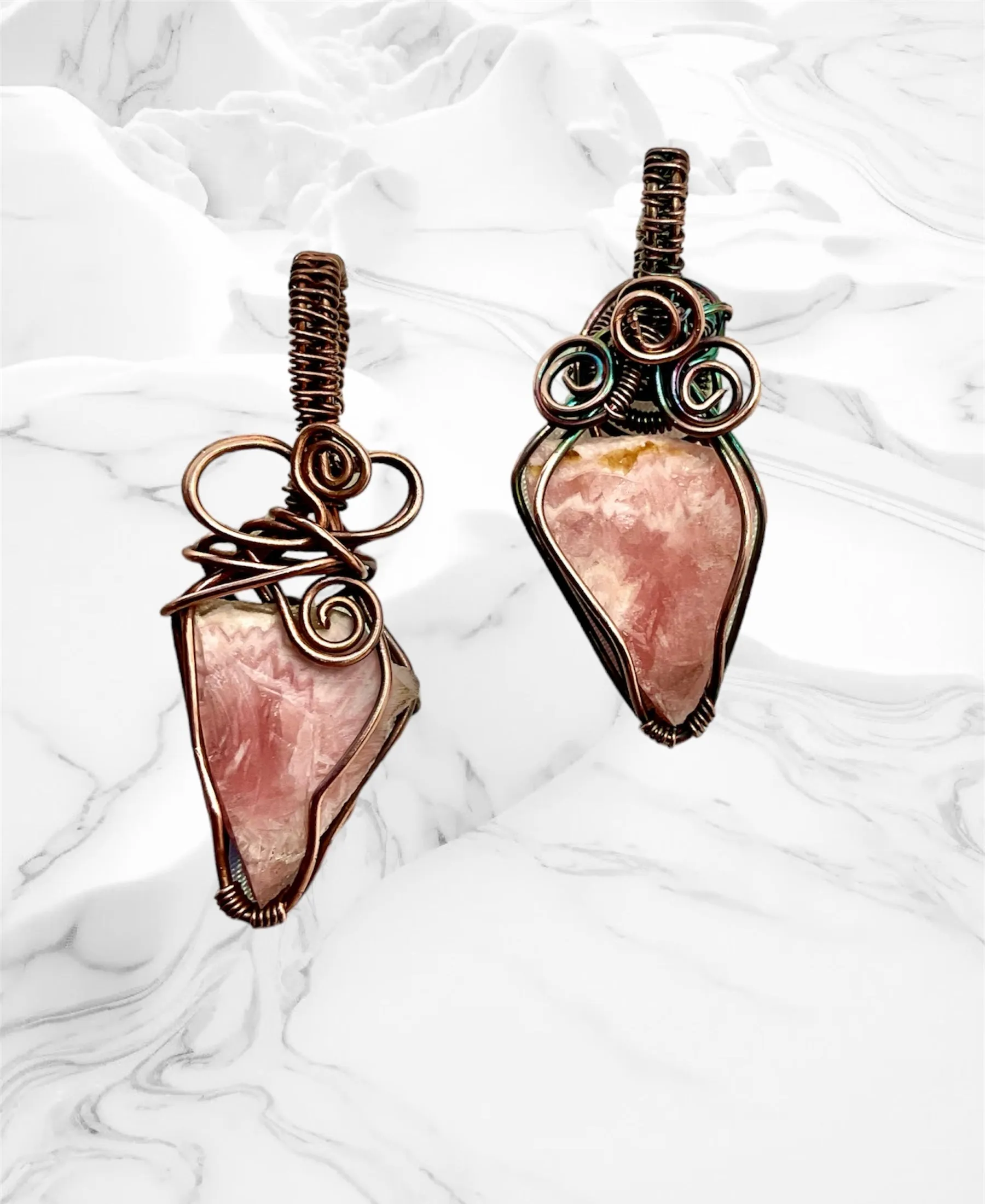 Rhodochrosite Natural Raw Triangles Wire Wrapped Pendants