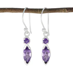 Riyo Cute 925 Sterling Silver Earring For Girl Amethyst Earring Bezel Setting Purple Earring Dangle Earring