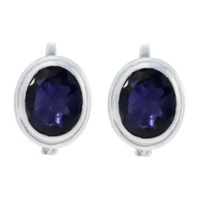 Riyo Exquisite 925 Sterling Silver Earring For Damsel Iolite Earring Bezel Setting Blue Earring Stud Earring