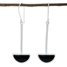 Riyo Genuine Gems fancy Cabochon Black Onyx Silver Earrings mom gift