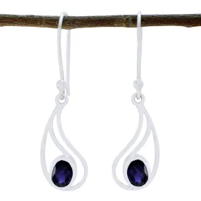 Riyo Genuine Gems oval Faceted Nevy Blue Iolite Silver Earring gift for college