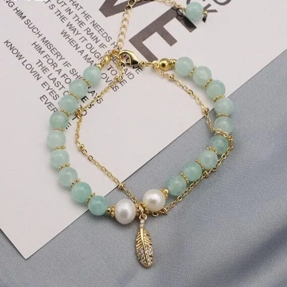 Romantic Charm Green Jade Natural Freshwater Pearls Bracelet