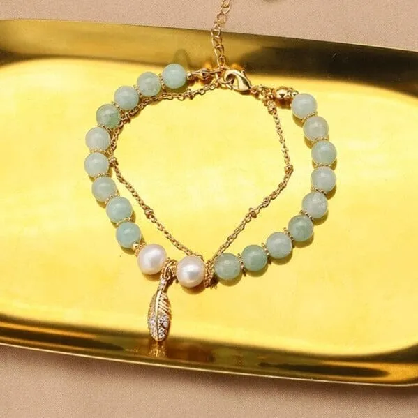 Romantic Charm Green Jade Natural Freshwater Pearls Bracelet